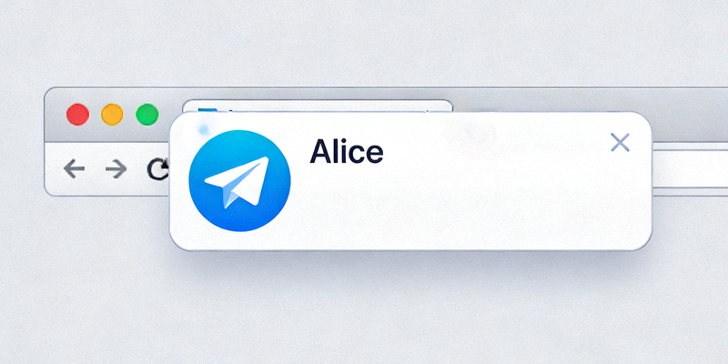 电脑系统托盘中弹出简洁的Telegram通知，只显示发件人而无具体内容