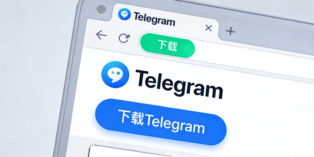 浏览器窗口显示Telegram官方网站首页，顶部有醒目的下载按钮