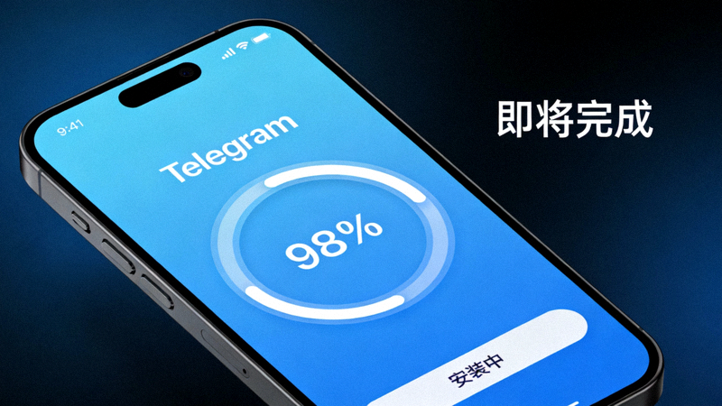 手机屏幕上显示Telegram应用的安装进度条，即将完成安装