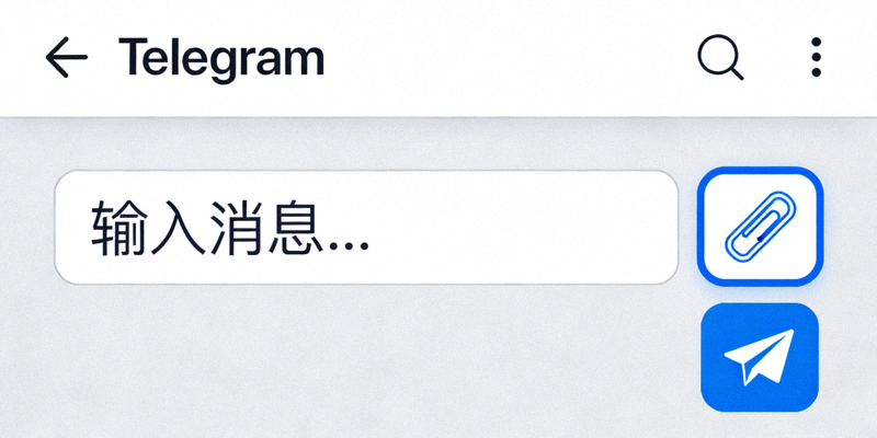 Telegram电脑版聊天窗口，文件附件按钮和发送按钮被突出显示