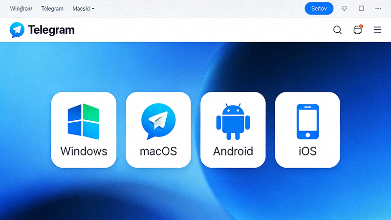Telegram官方网站上并列显示着Windows、macOS、Android和iOS的平台选择图标