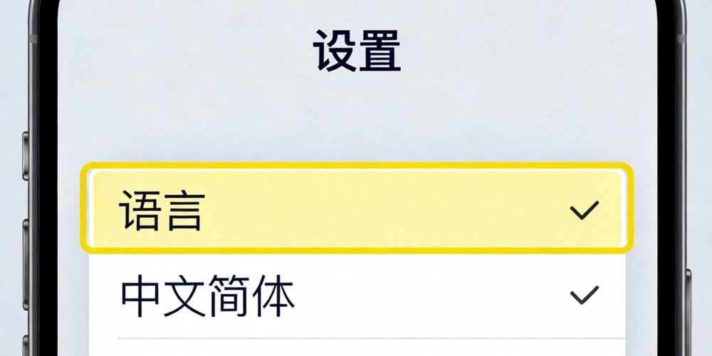 Telegram设置界面截图，高亮显示语言选择选项，列表中选中了中文简体