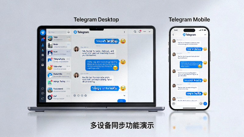 Telegram桌面端与手机端同时显示相同聊天记录，演示多设备同步功能